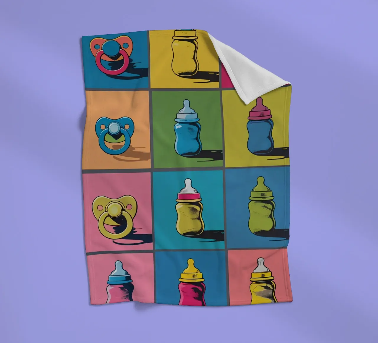 Biberon e ciucci in un layout a griglia coperta in pile da DesignDoodle