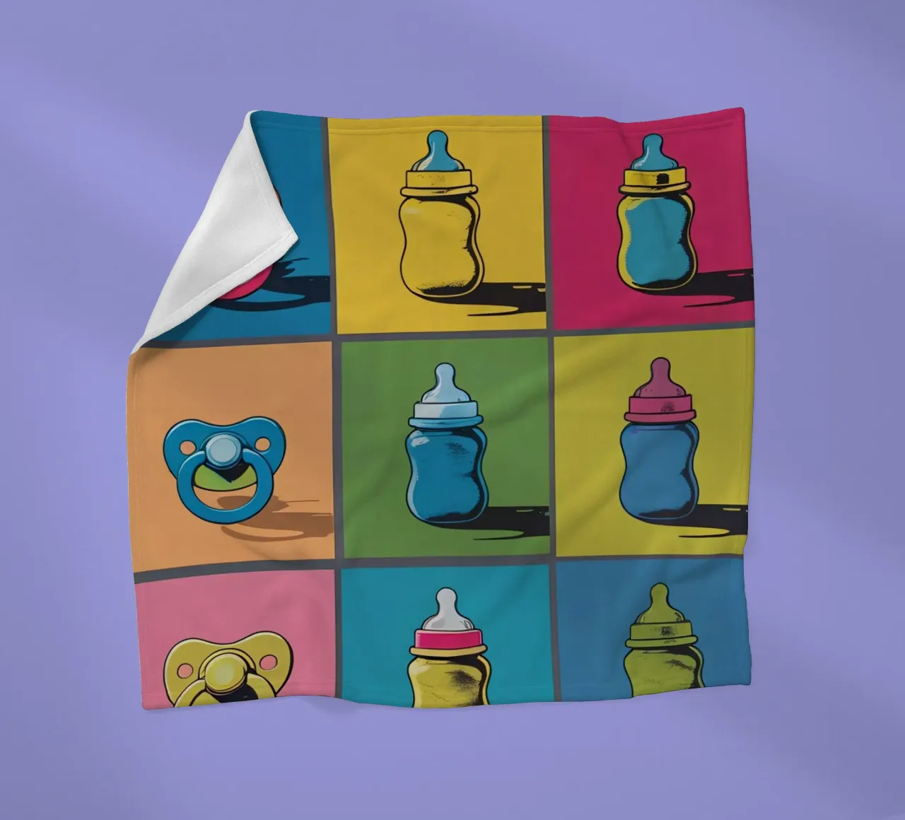 Biberon e ciucci in un layout a griglia coperta in pile da DesignDoodle