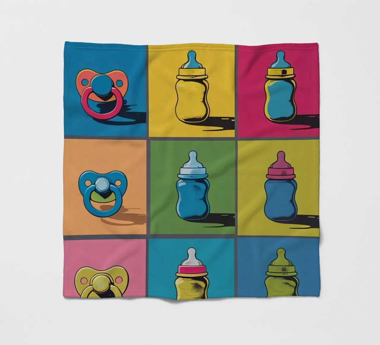 Biberon e ciucci in un layout a griglia coperta in pile da DesignDoodle