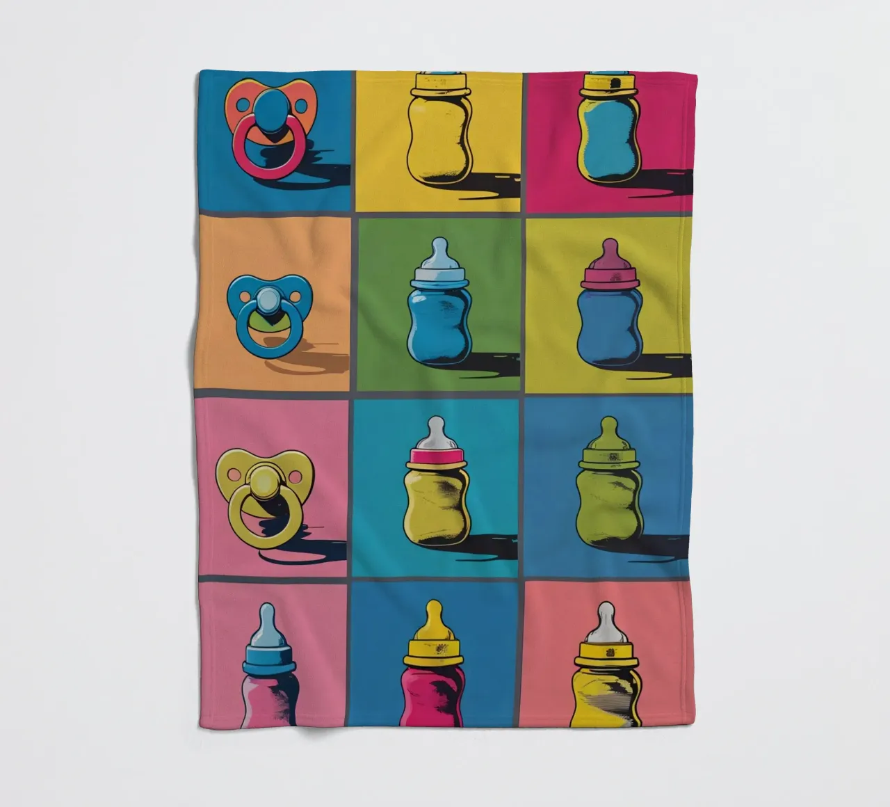 Biberon e ciucci in un layout a griglia coperta in pile da DesignDoodle