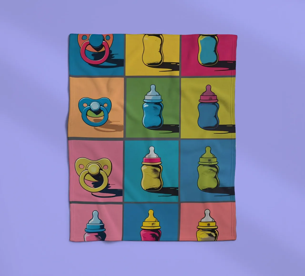Biberon e ciucci in un layout a griglia coperta in pile da DesignDoodle