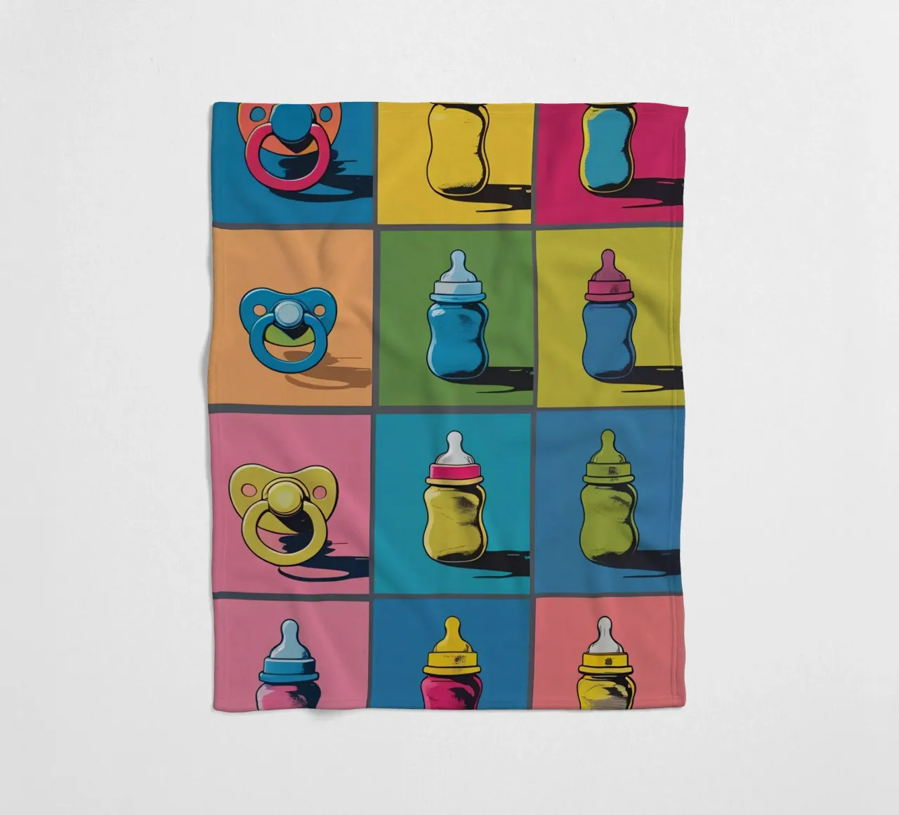 Biberon e ciucci in un layout a griglia coperta in pile da DesignDoodle