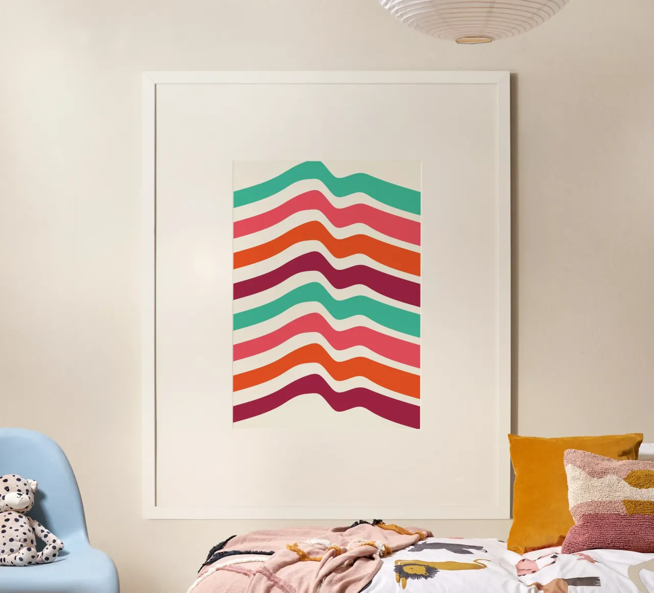 Stampa d'arte retrò a linee ondulate - Design groovy verde acqua rosa arancione carta hahnemühle da Grungeo