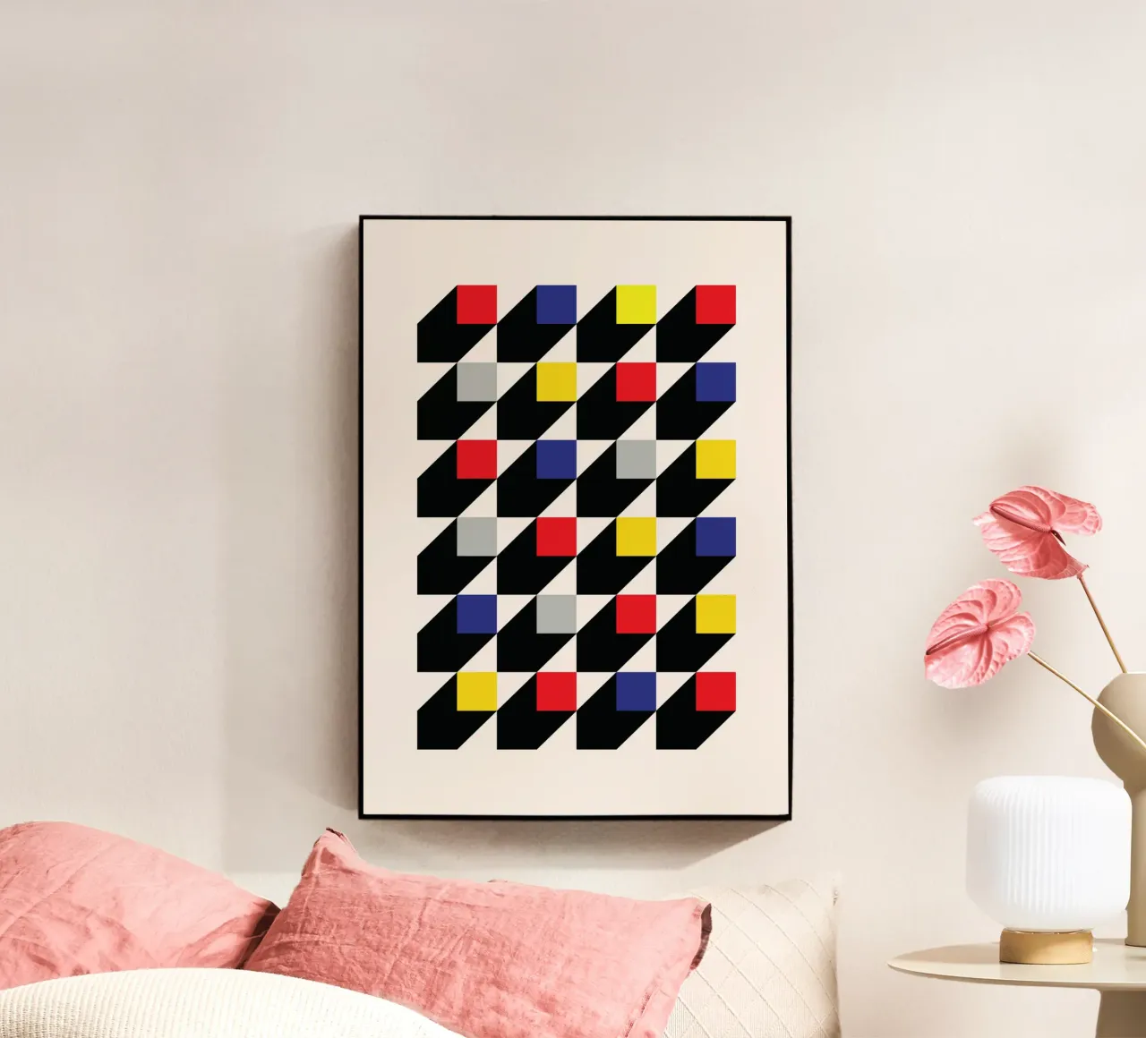 Modello cubo 3D De Stijl - Stampa op art a colori primari plexiglass da Grungeo