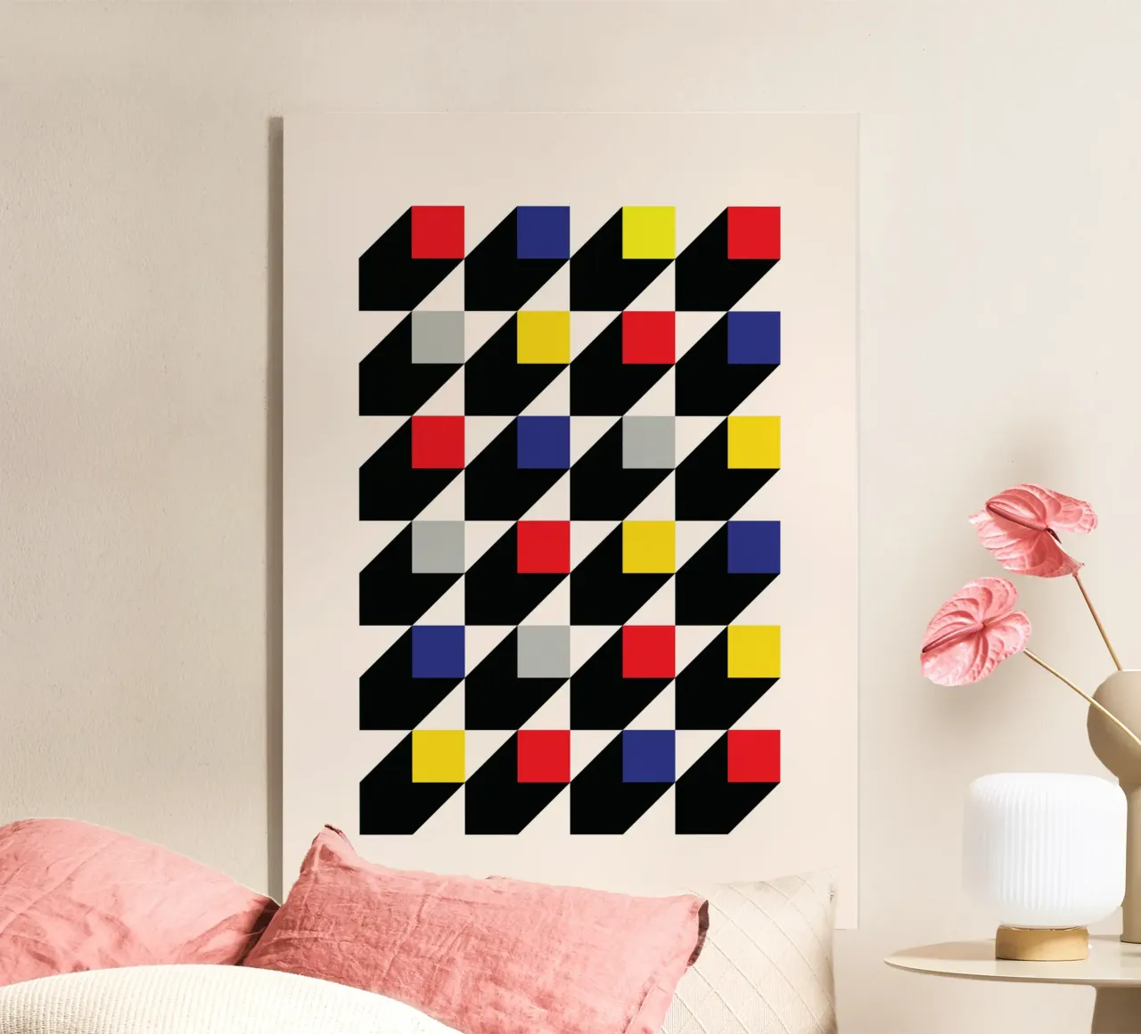 Modello cubo 3D De Stijl - Stampa op art a colori primari plexiglass da Grungeo
