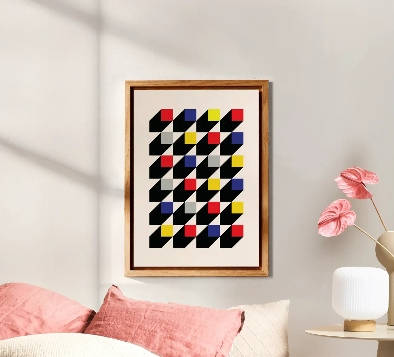 Modello cubo 3D De Stijl - Stampa op art a colori primari alluminio dibond da Grungeo