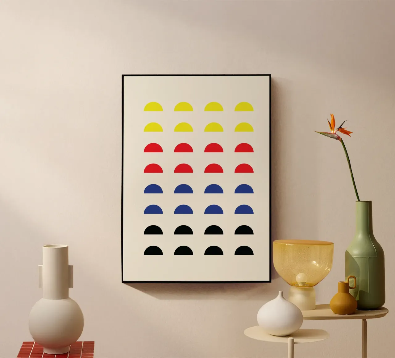 De Stijl Primary Color Semicircle Grid Print metacrilato de Grungeo