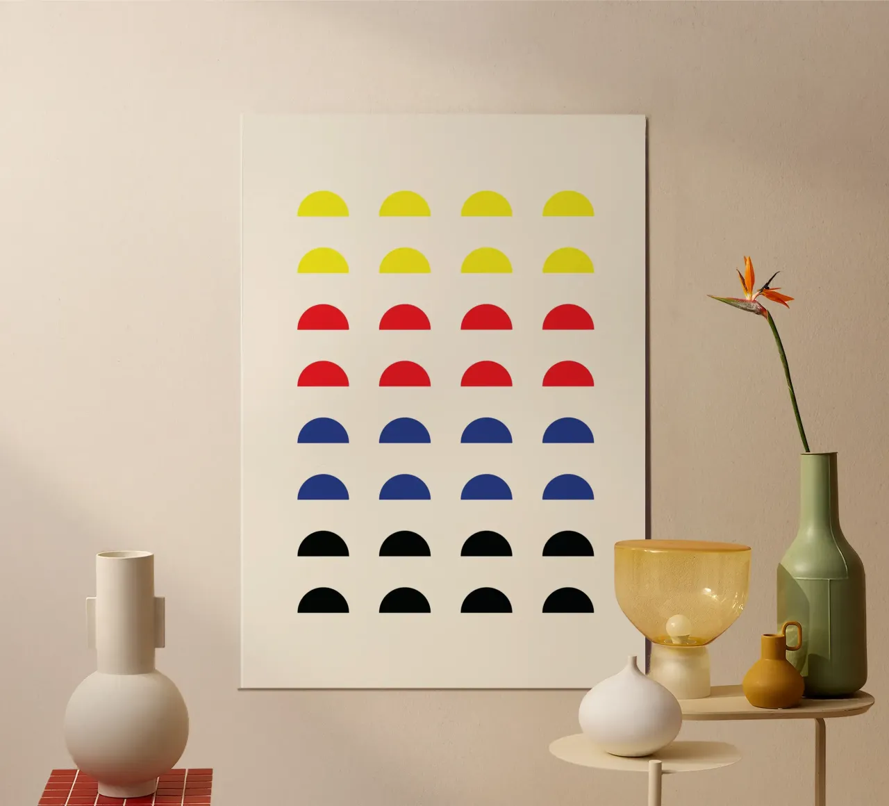De Stijl Primary Color Semicircle Grid Print placa de forex de Grungeo