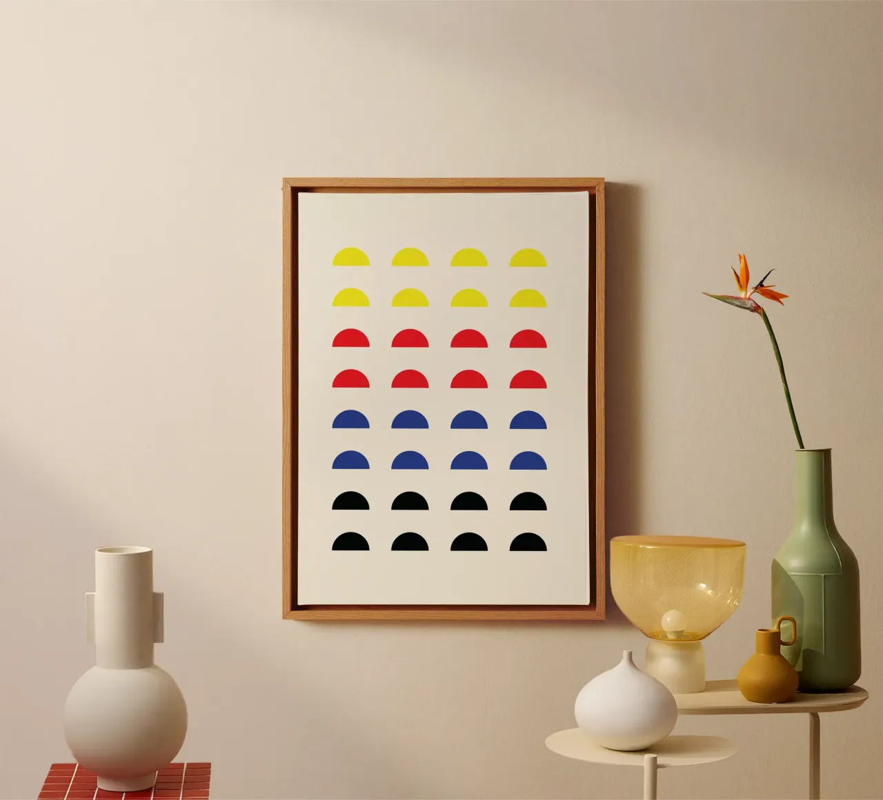 De Stijl Primary Color Semicircle Grid Print lienzo de Grungeo