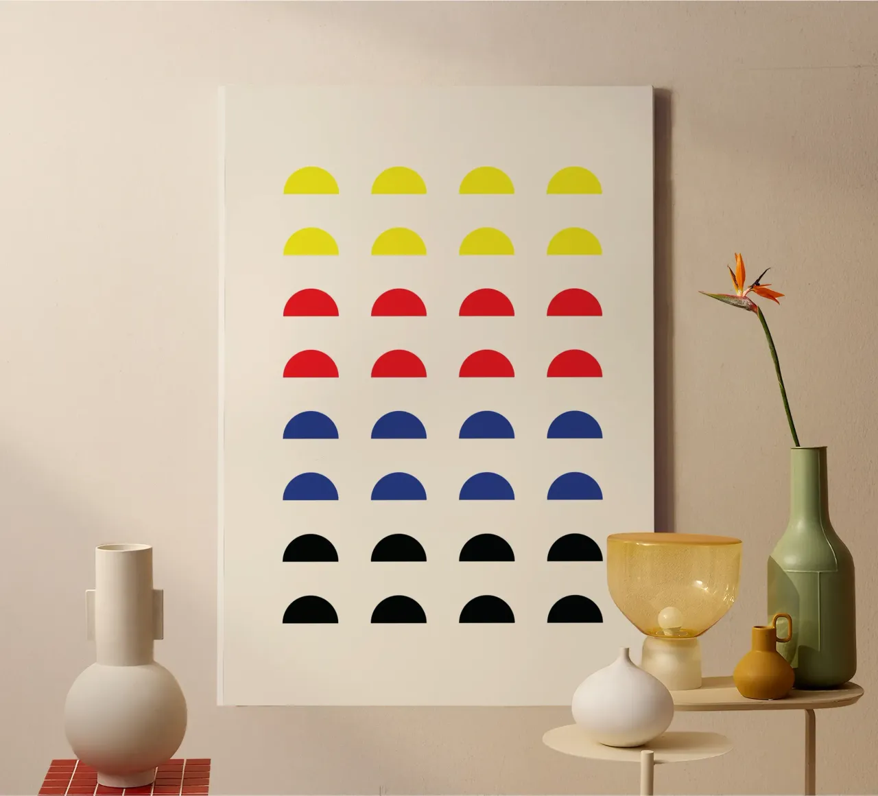 De Stijl Primary Color Semicircle Grid Print lienzo de Grungeo