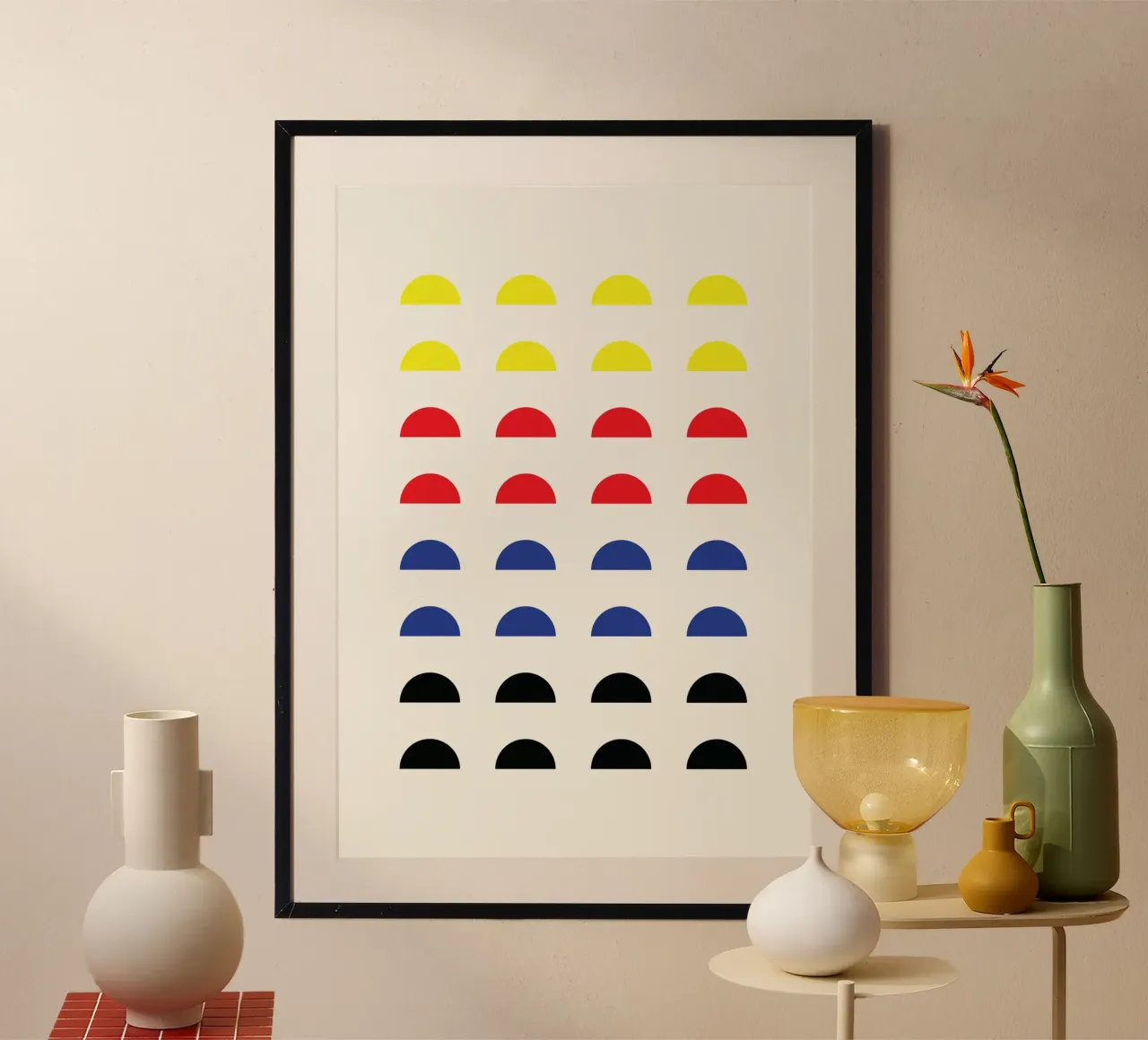 De Stijl Primary Color Semicircle Grid Print hahnemühle de Grungeo