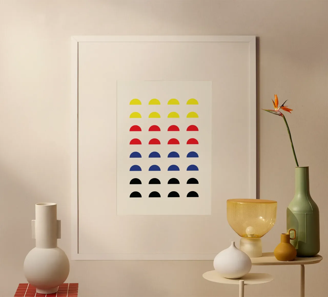 De Stijl Primary Color Semicircle Grid Print hahnemühle de Grungeo