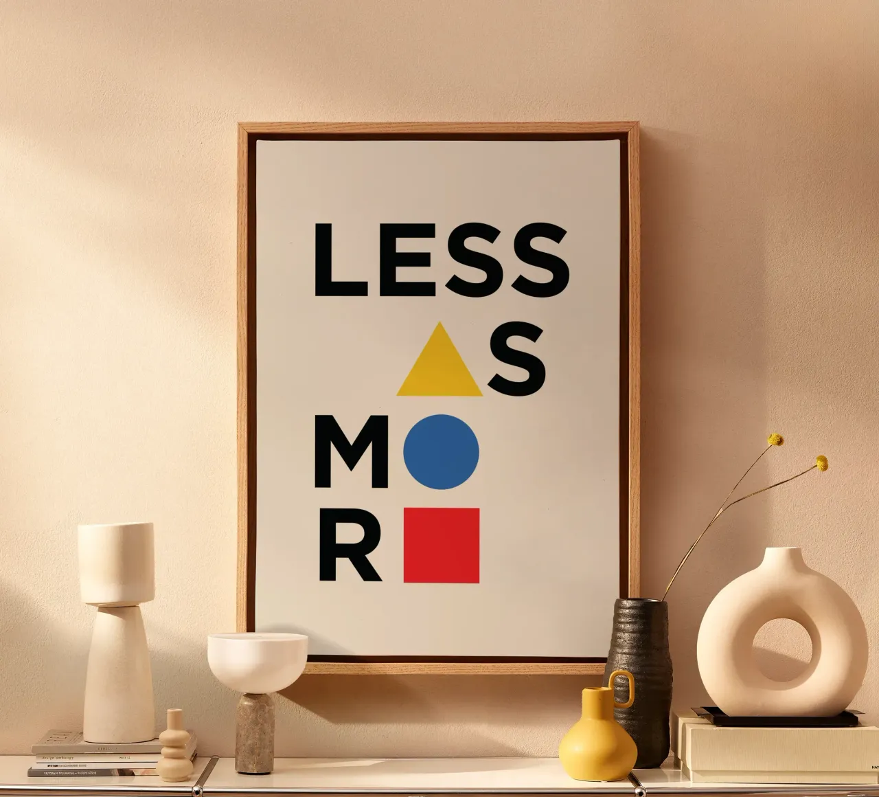 "Less is More" Bauhaus Typography & Primary Shapes canvas by Grungeo