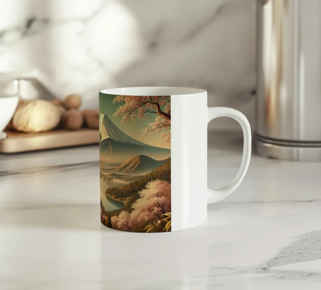 Poster d'epoca sul Giappone, Monte Fuji tazza in ceramica da Wanderlust Vibes