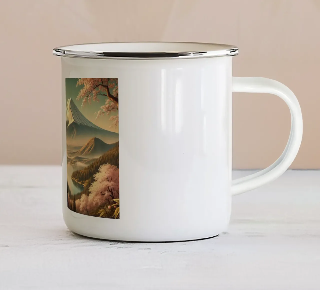 Poster d'epoca sul Giappone, Monte Fuji tazza in smalto da Wanderlust Vibes