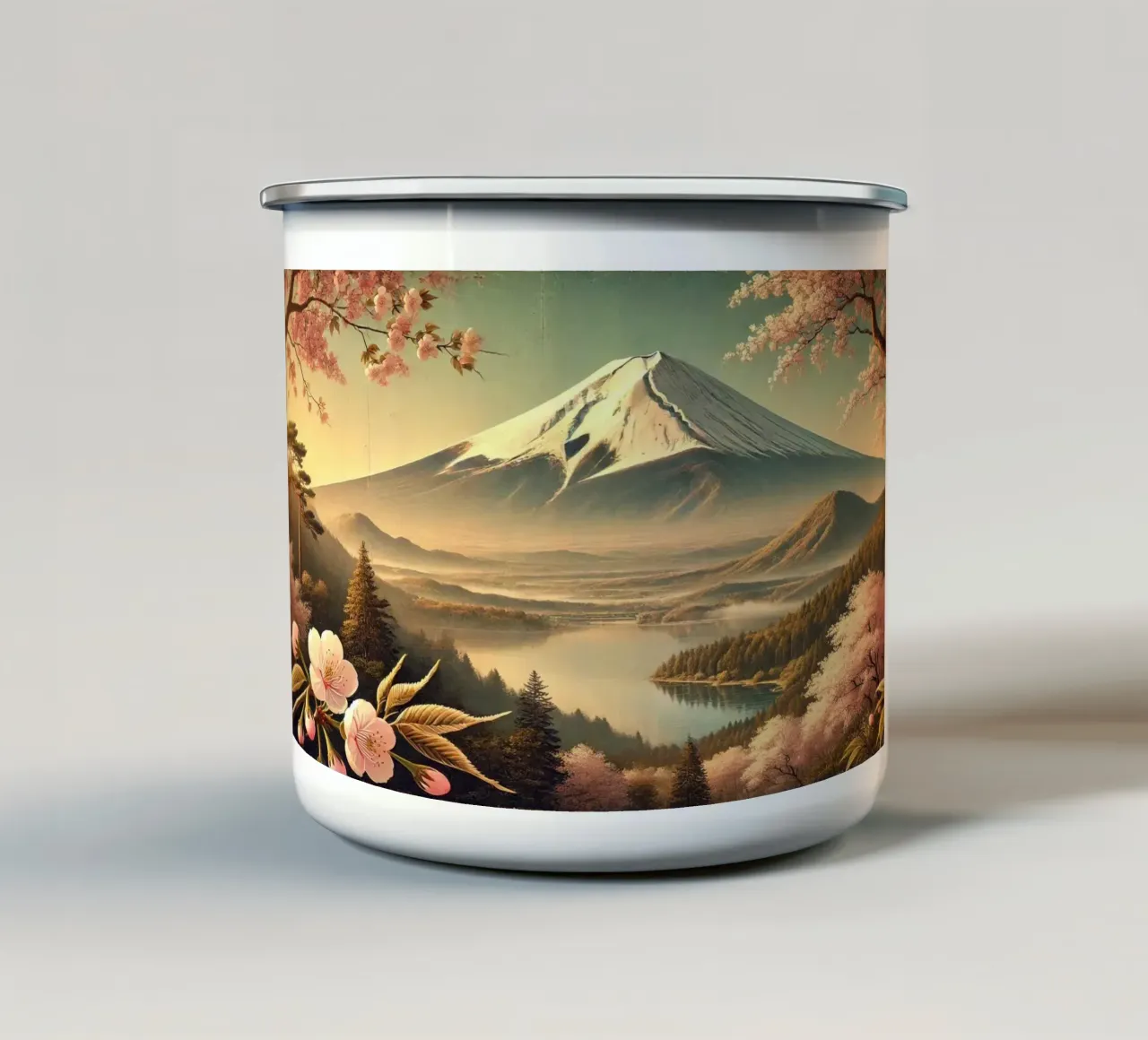 Poster d'epoca sul Giappone, Monte Fuji tazza in smalto da Wanderlust Vibes