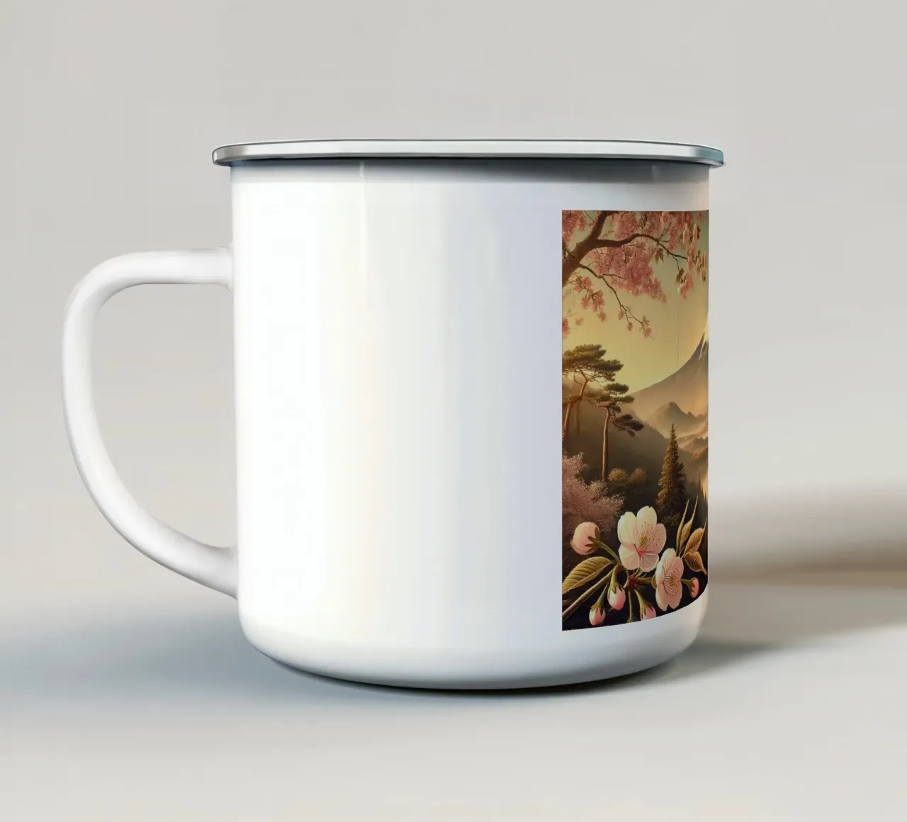 Poster d'epoca sul Giappone, Monte Fuji tazza in smalto da Wanderlust Vibes