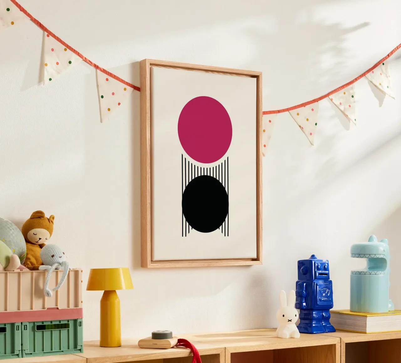 Roze & Zwarte Cirkels Abstracte Kunstdruk - Minimalistisch Evenwicht canvas van Grungeo