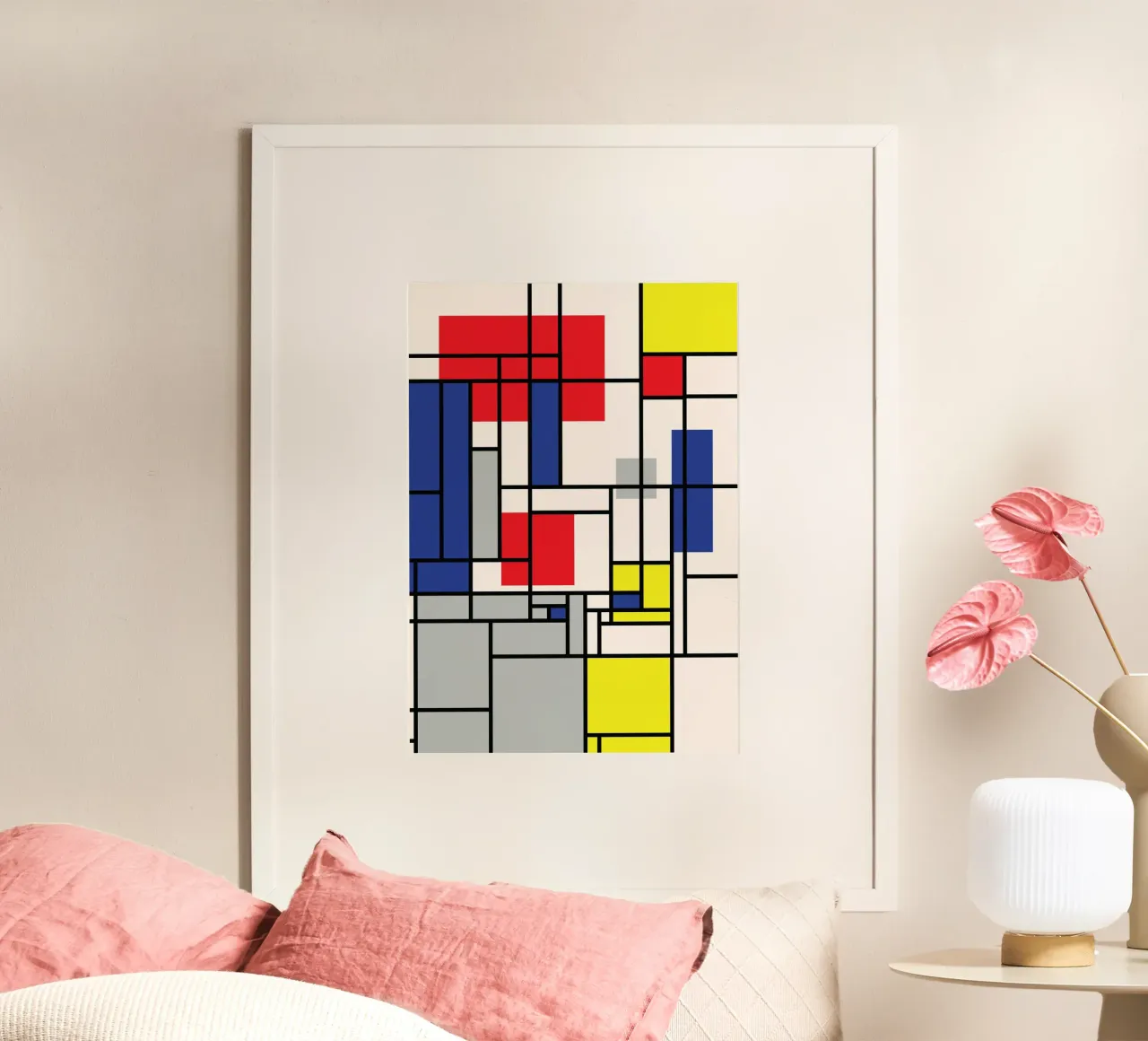De Stijl Neo-Plasticisme Abstract Raster - Rood Blauw Geel hahnemühle van Grungeo