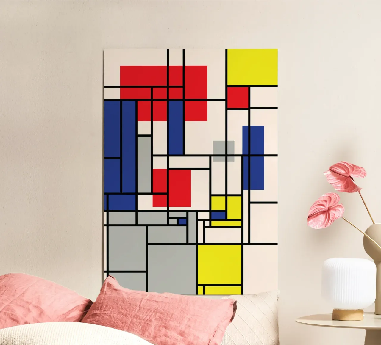De Stijl Neo-Plasticisme Abstract Raster - Rood Blauw Geel hahnemühle van Grungeo