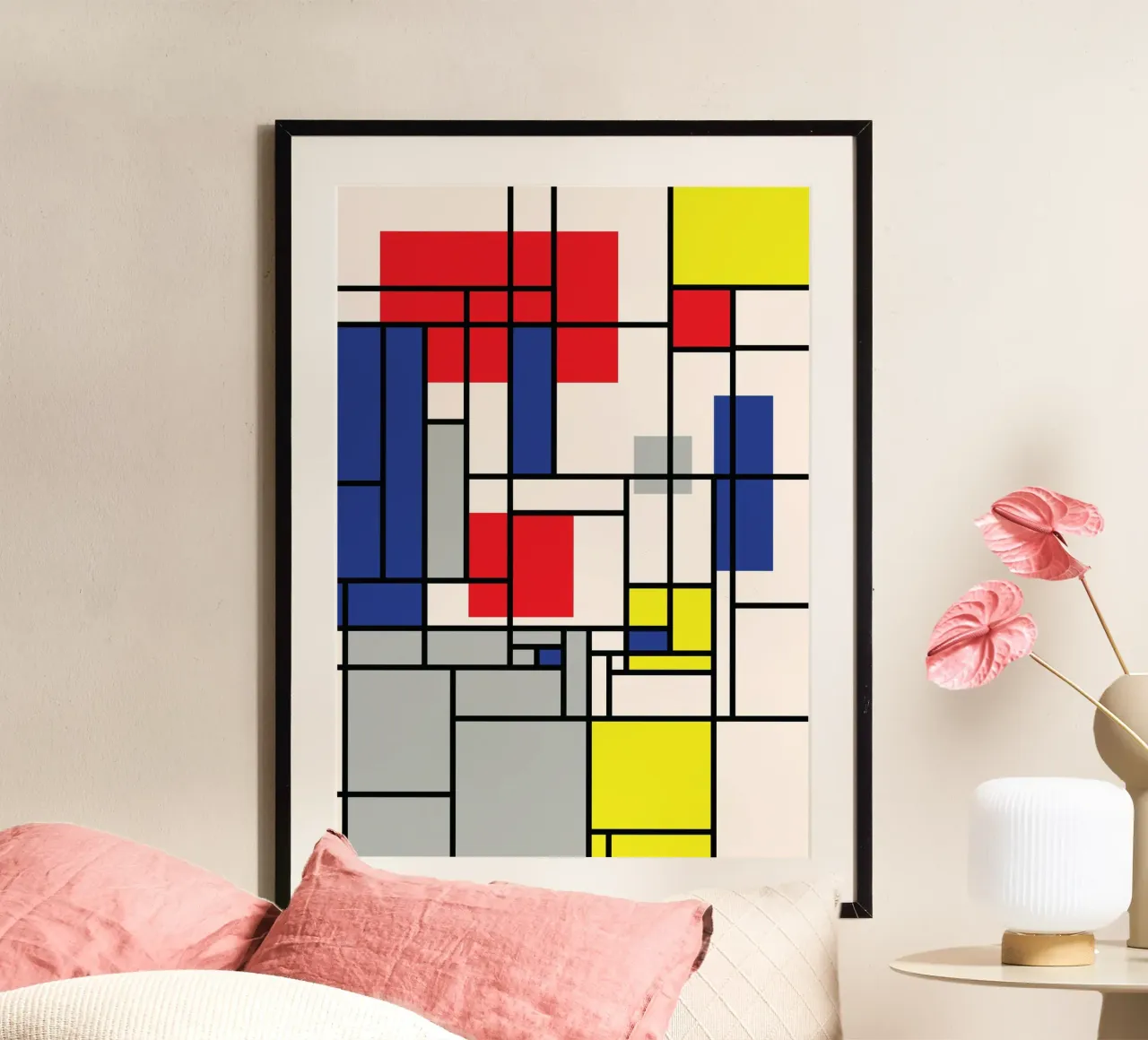 De Stijl Neo-Plasticisme Abstract Raster - Rood Blauw Geel hahnemühle van Grungeo