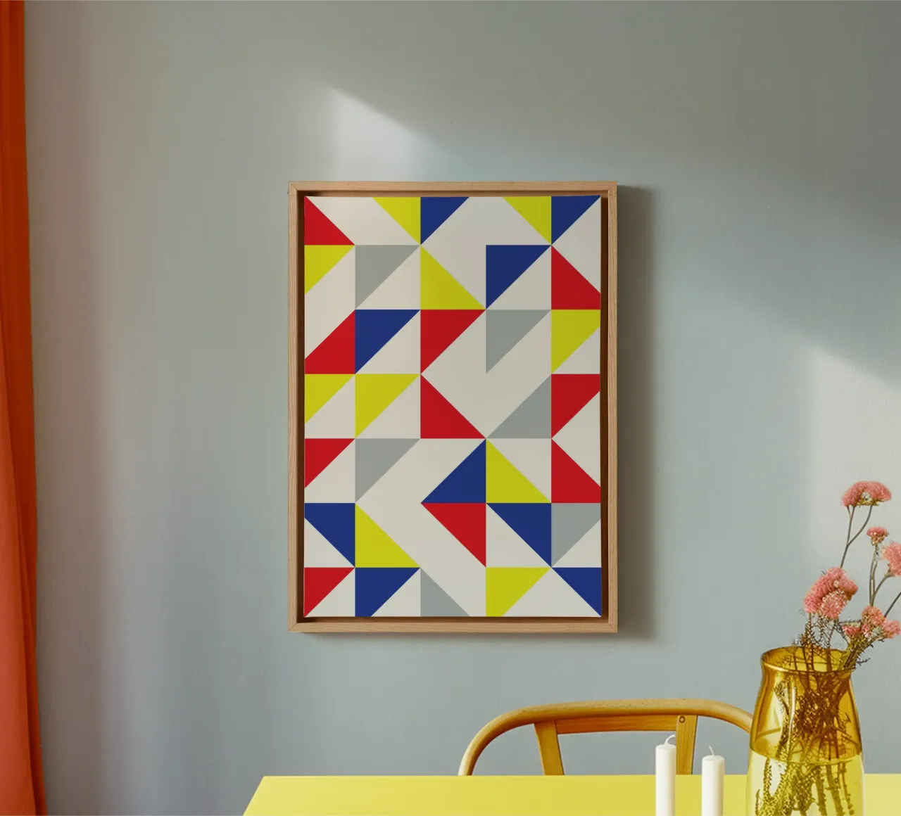 Geometric Triangle Pattern Art - Primary Colors Bauhaus canvas by Grungeo