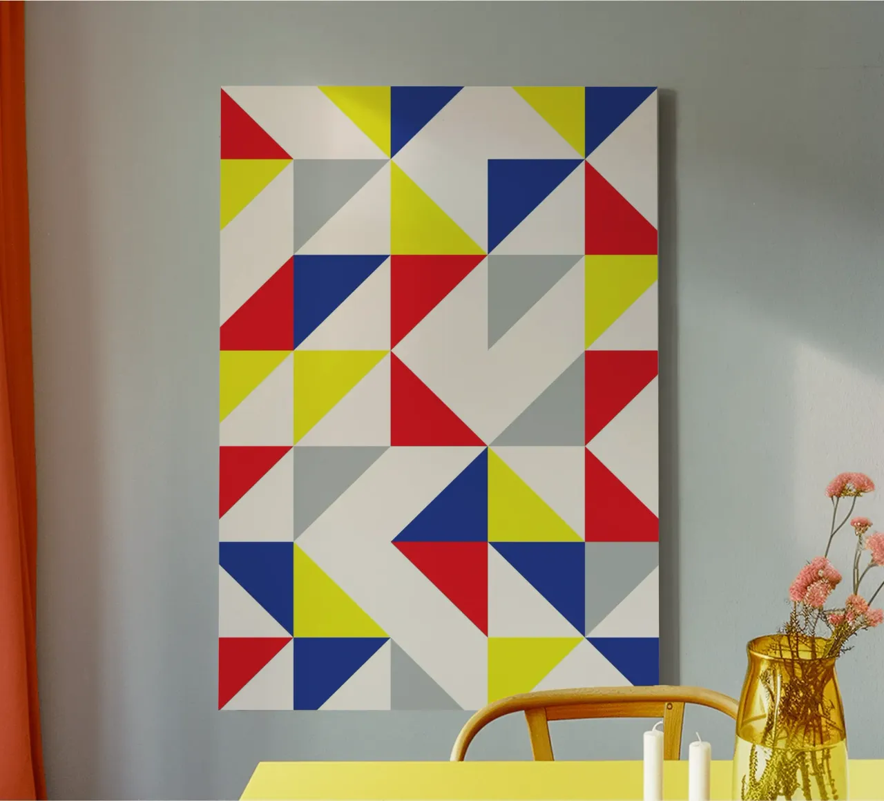 Geometric Triangle Pattern Art - Primary Colors Bauhaus canvas by Grungeo