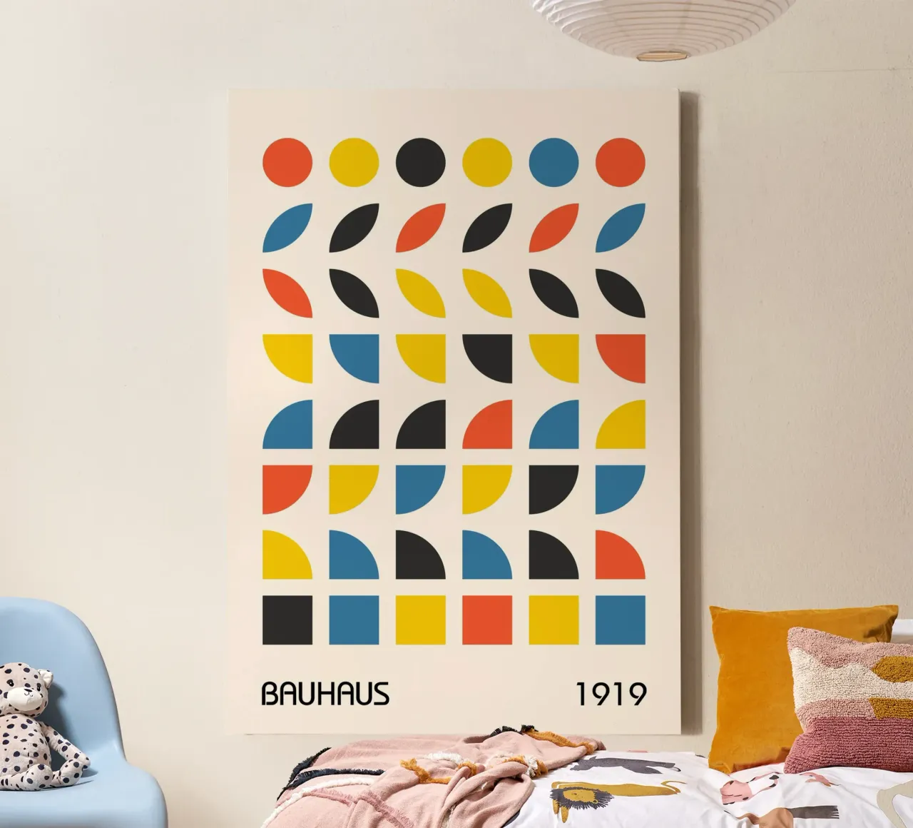 Bauhaus 1919 Geometric Grid Primary Colors Art Print canvas by Grungeo