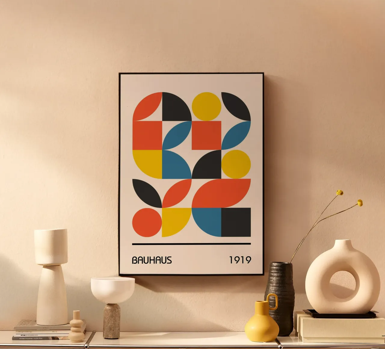 Lámina Geométrica Abstracta Bauhaus 1919 Colores Primarios metacrilato de Grungeo