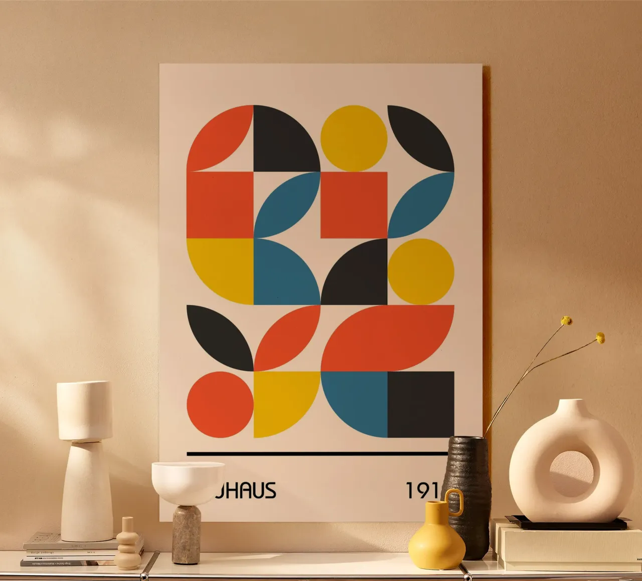 Lámina Geométrica Abstracta Bauhaus 1919 Colores Primarios metacrilato de Grungeo