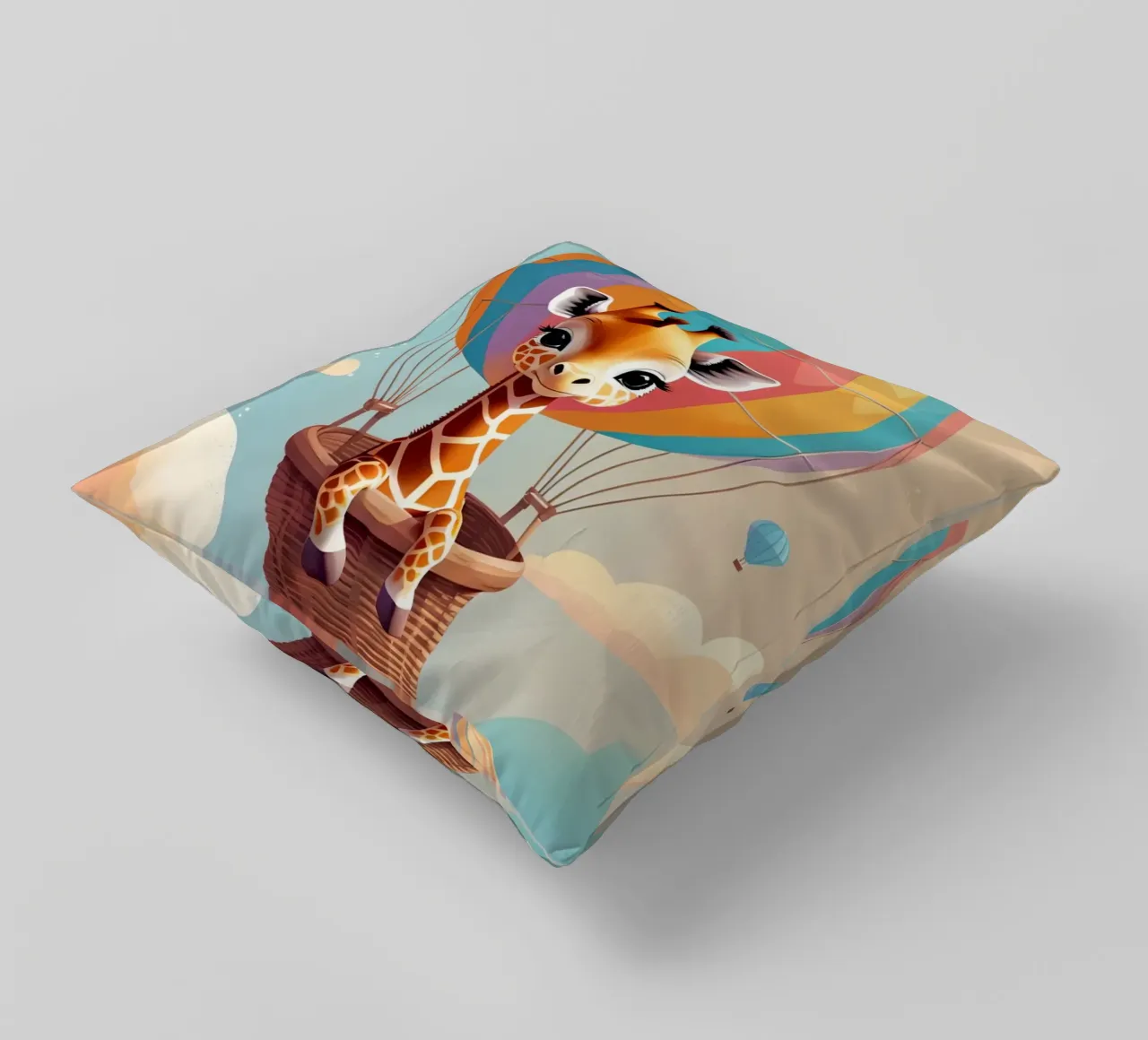 Carino Baby giraffa in mongolfiera cuscino da DesignDoodle