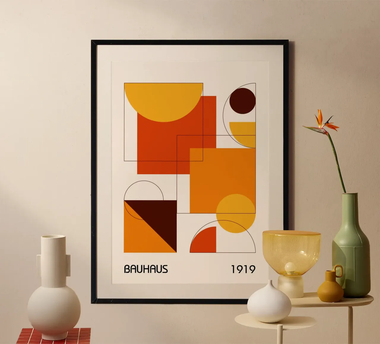 Bauhaus 1919 Geometrico Astratto Arancione Marrone Quadrati carta hahnemühle da Grungeo