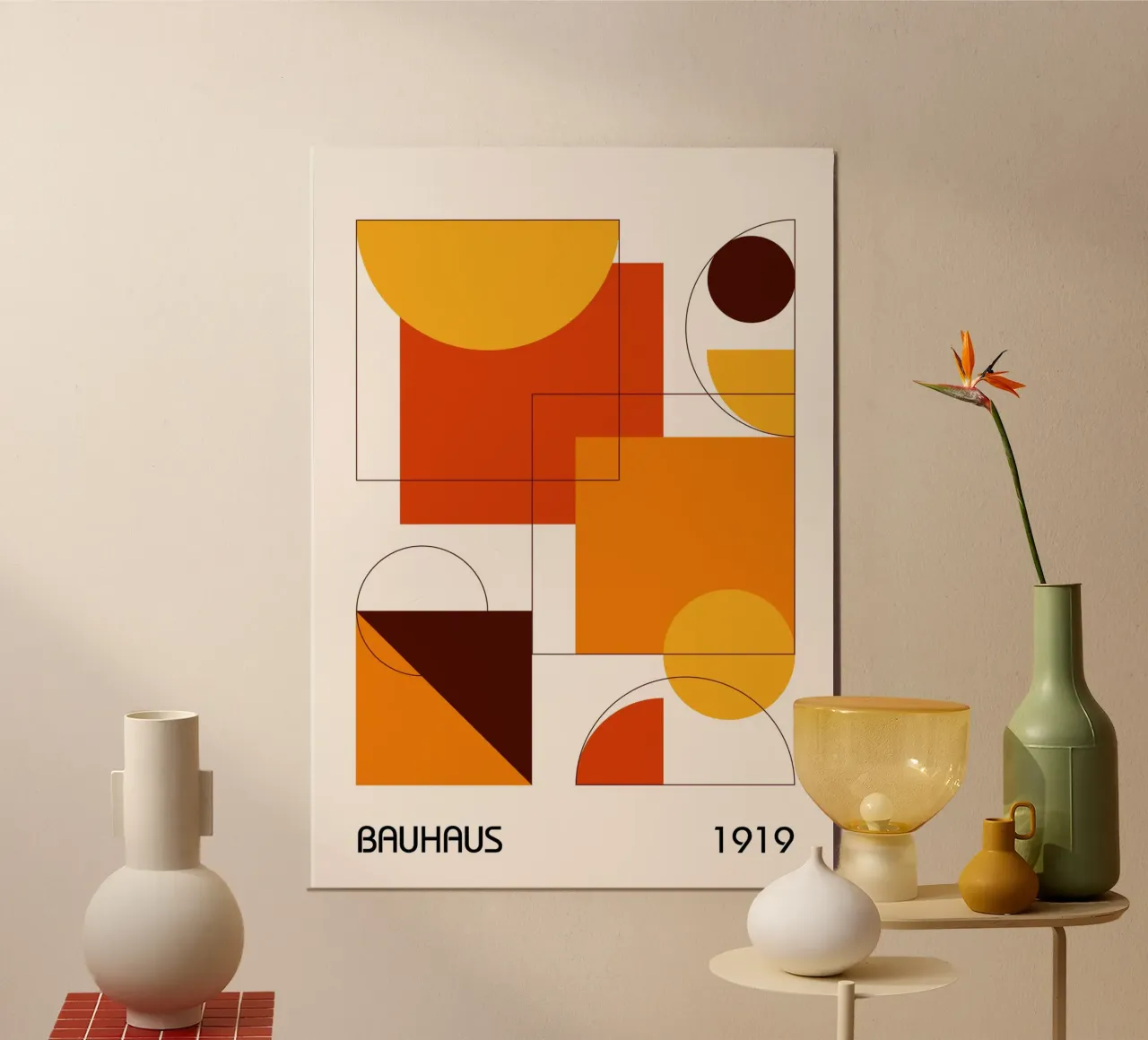 Bauhaus 1919 Geometrico Astratto Arancione Marrone Quadrati carta hahnemühle da Grungeo