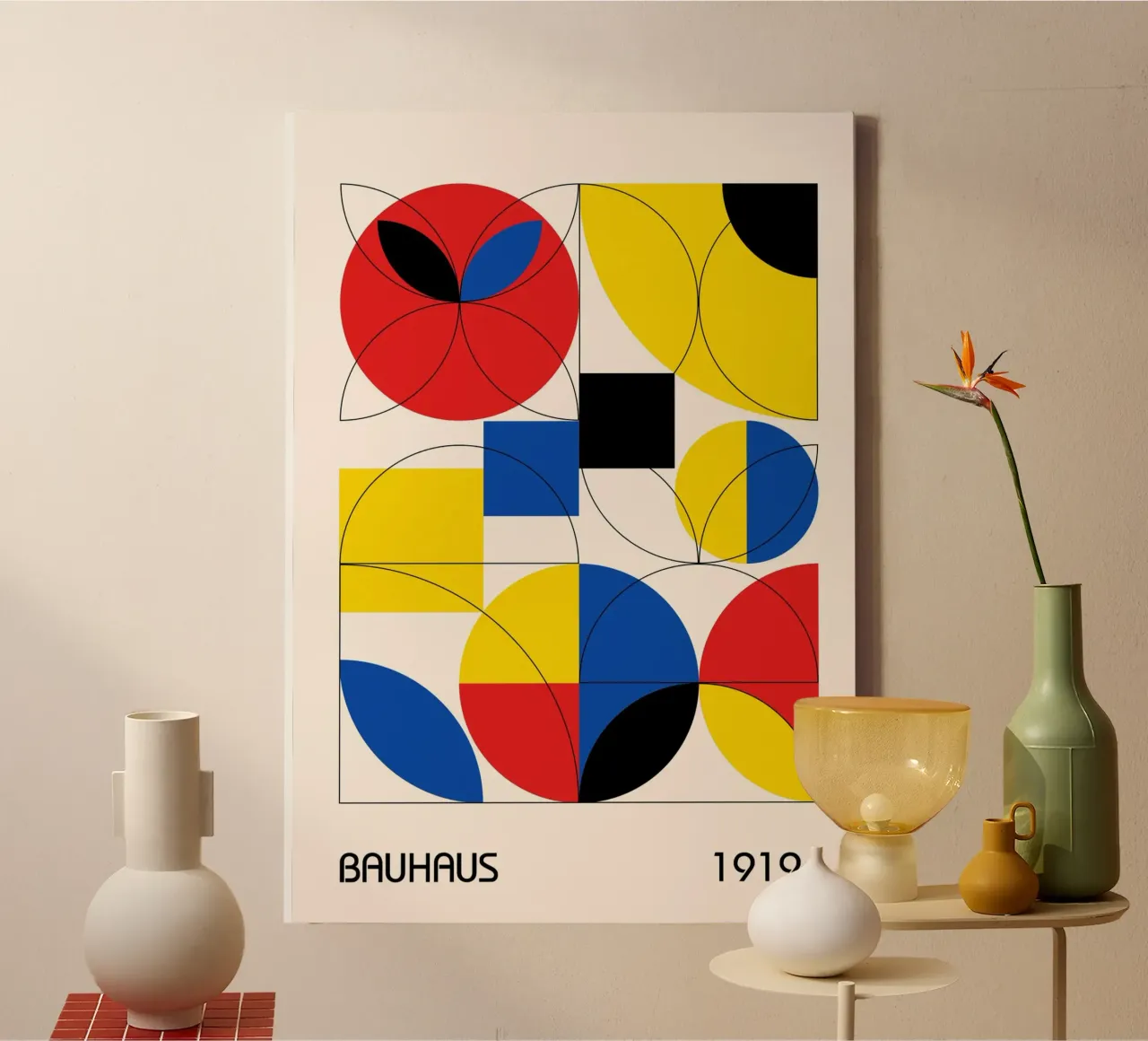 Bauhaus 1919 Primary Color Abstract Geometric Outlines canvas by Grungeo