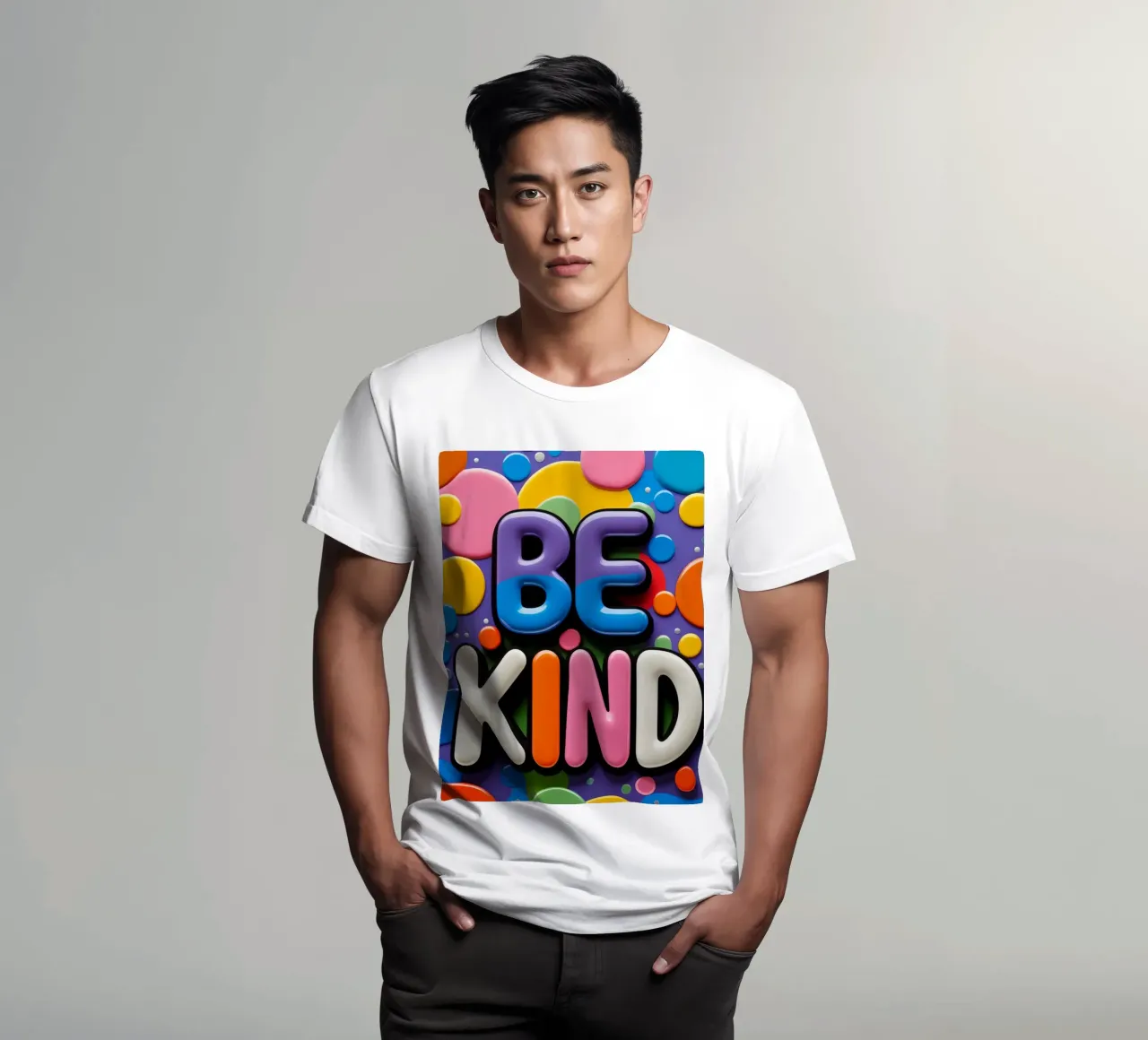 Texto BE KIND con formas de colores camiseta de DesignDoodle
