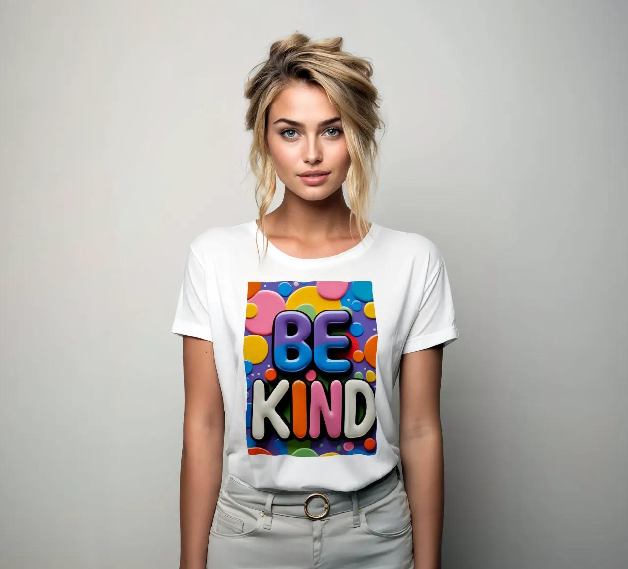 Testo BE KIND con forme colorate t-shirt da donna da DesignDoodle