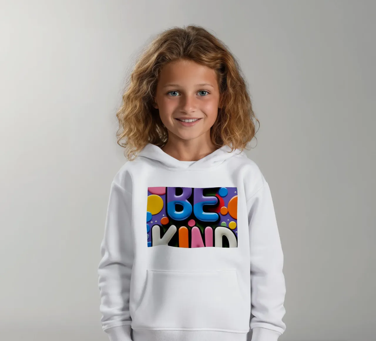 Testo BE KIND con forme colorate felpa bambino con cappuccio da DesignDoodle