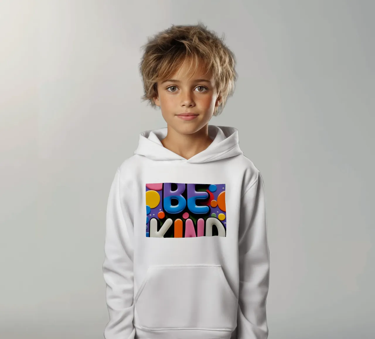 Testo BE KIND con forme colorate felpa bambino con cappuccio da DesignDoodle