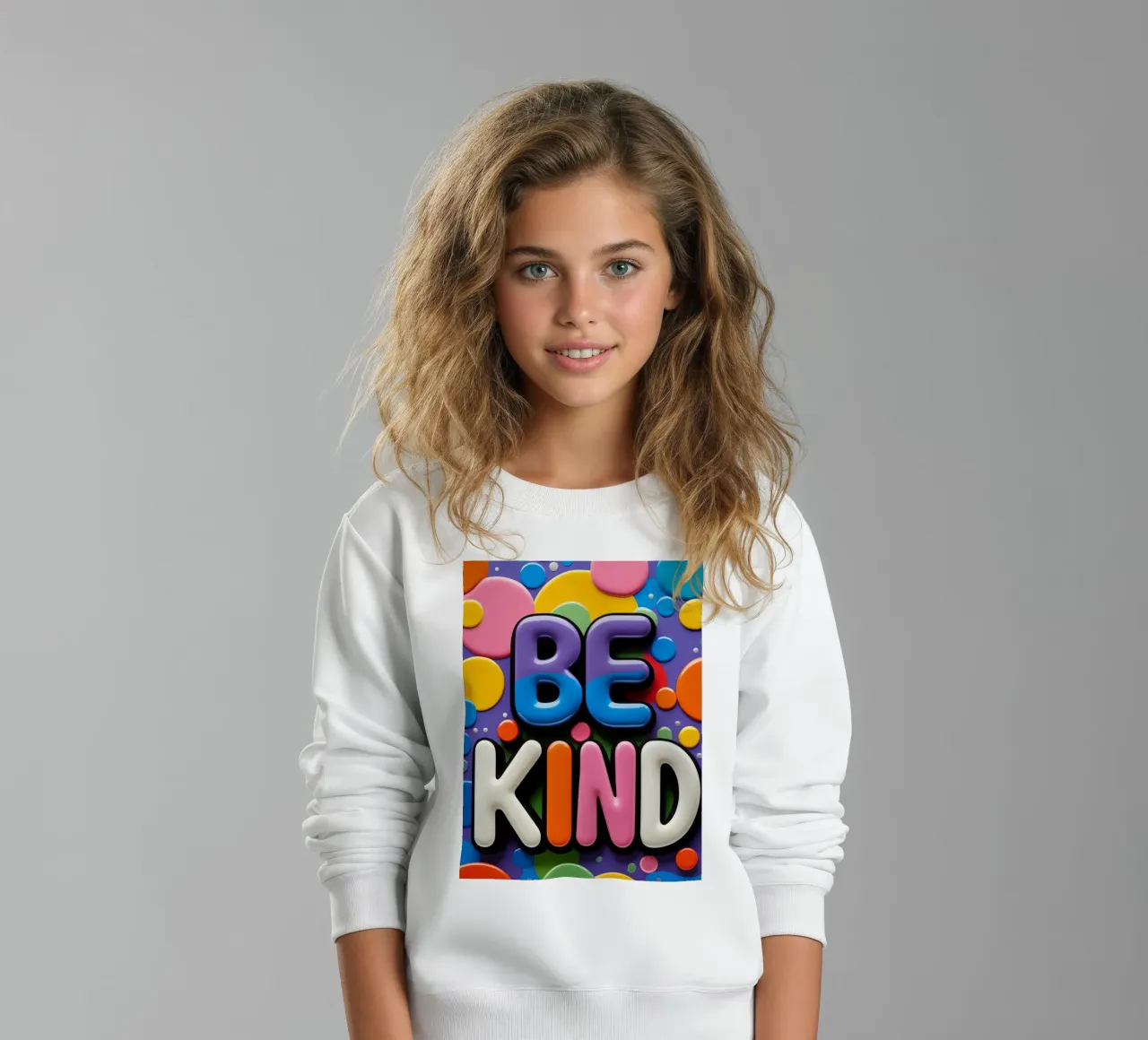 Testo BE KIND con forme colorate felpa bambino da DesignDoodle
