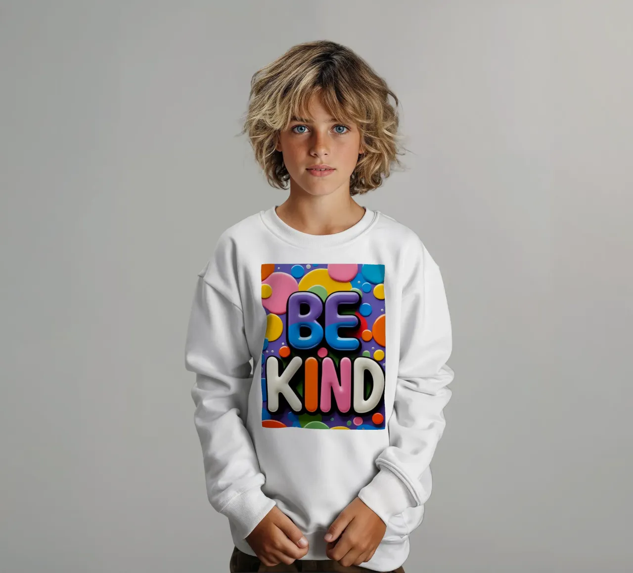 Testo BE KIND con forme colorate felpa bambino da DesignDoodle