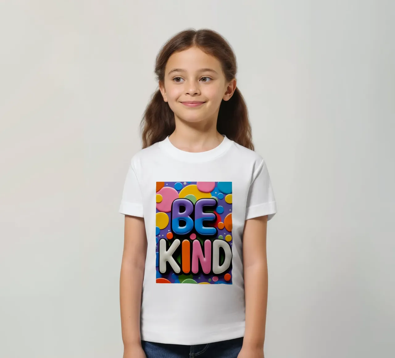 Testo BE KIND con forme colorate t-shirt bambini da DesignDoodle