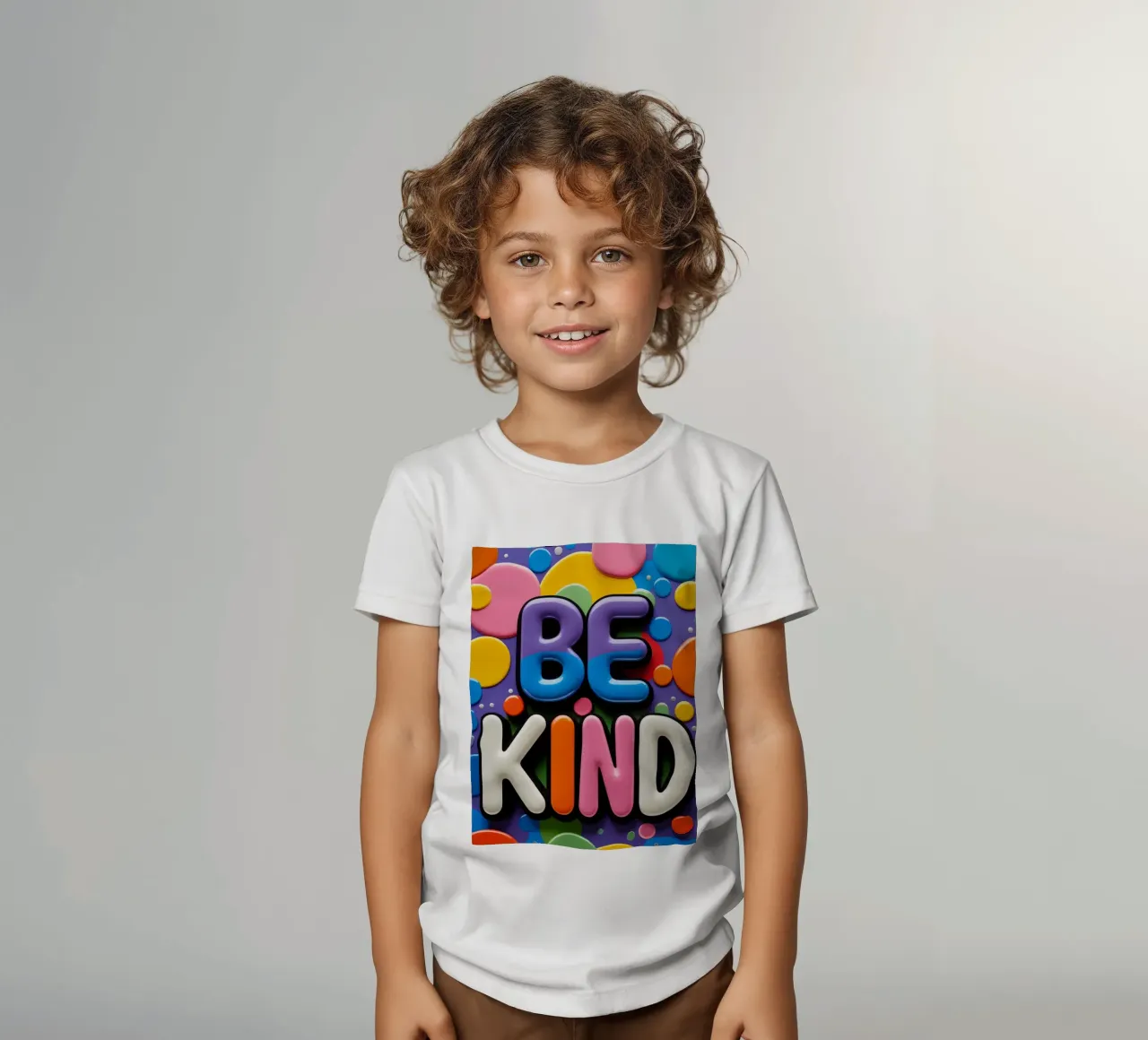 Testo BE KIND con forme colorate t-shirt bambini da DesignDoodle