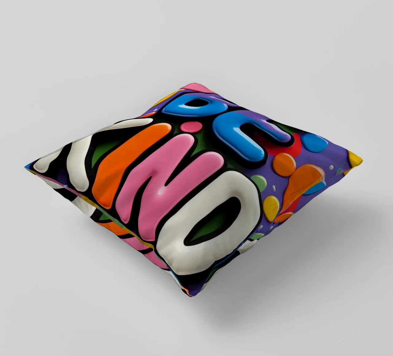 Testo BE KIND con forme colorate cuscino da DesignDoodle
