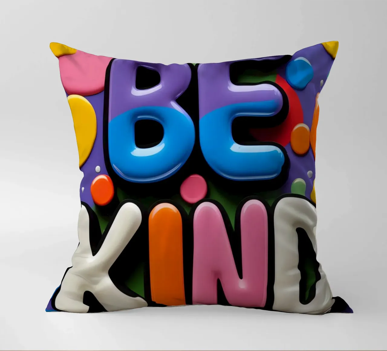 Testo BE KIND con forme colorate cuscino da DesignDoodle