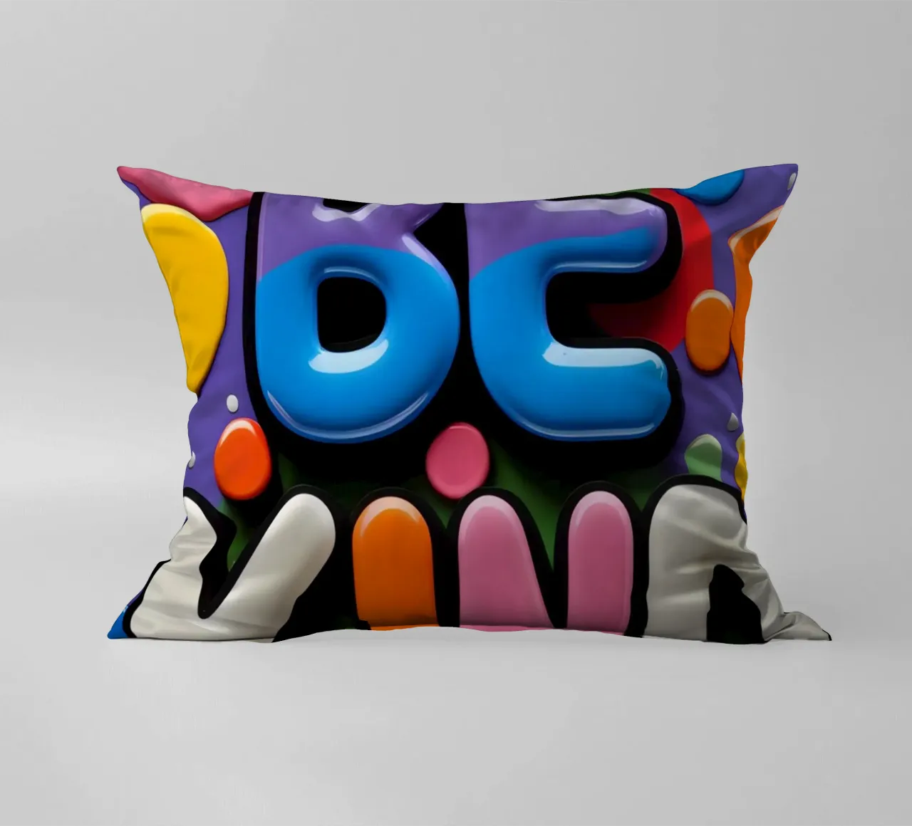 Testo BE KIND con forme colorate cuscino da DesignDoodle