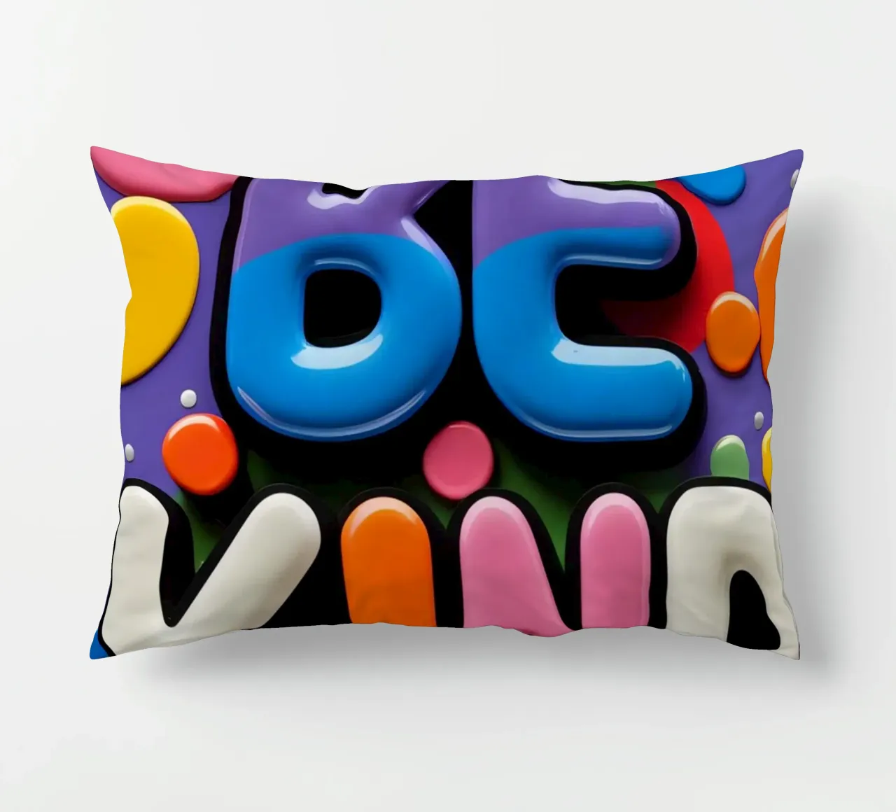 Testo BE KIND con forme colorate cuscino da DesignDoodle