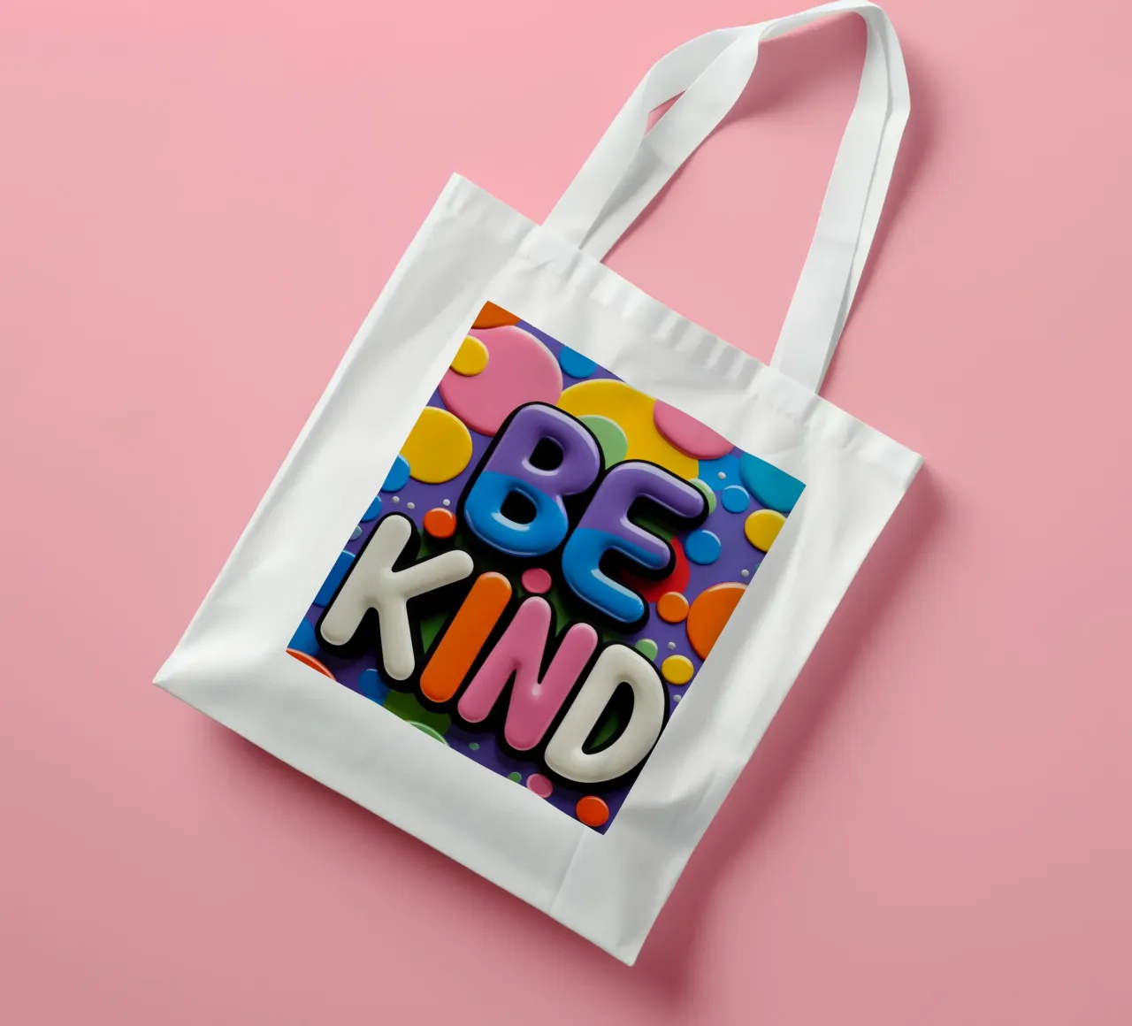 Testo BE KIND con forme colorate borsa in juta da DesignDoodle