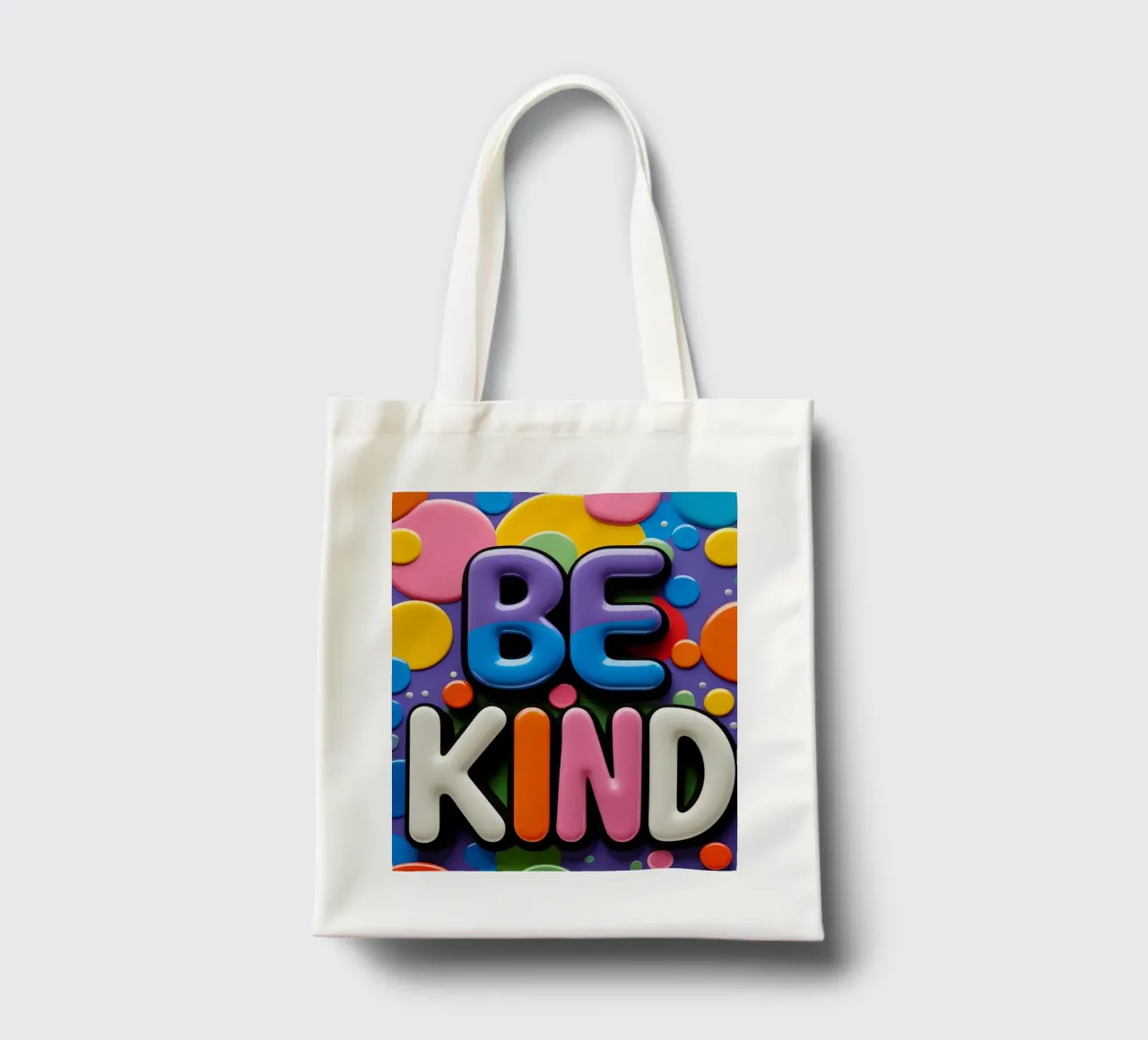 Testo BE KIND con forme colorate borsa in juta da DesignDoodle
