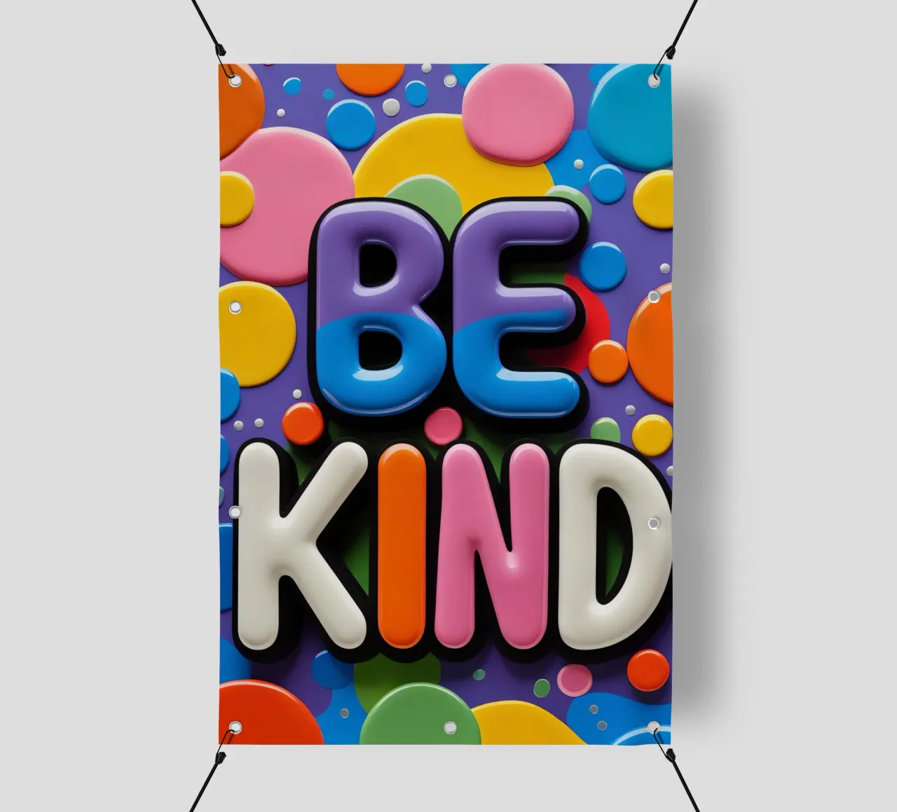 Testo BE KIND con forme colorate telo in pvc da DesignDoodle