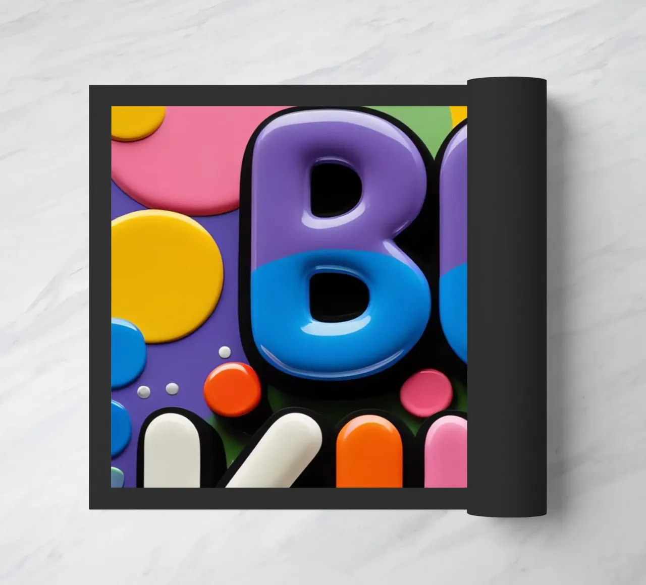 Texto BE KIND con formas de colores felpudo de DesignDoodle
